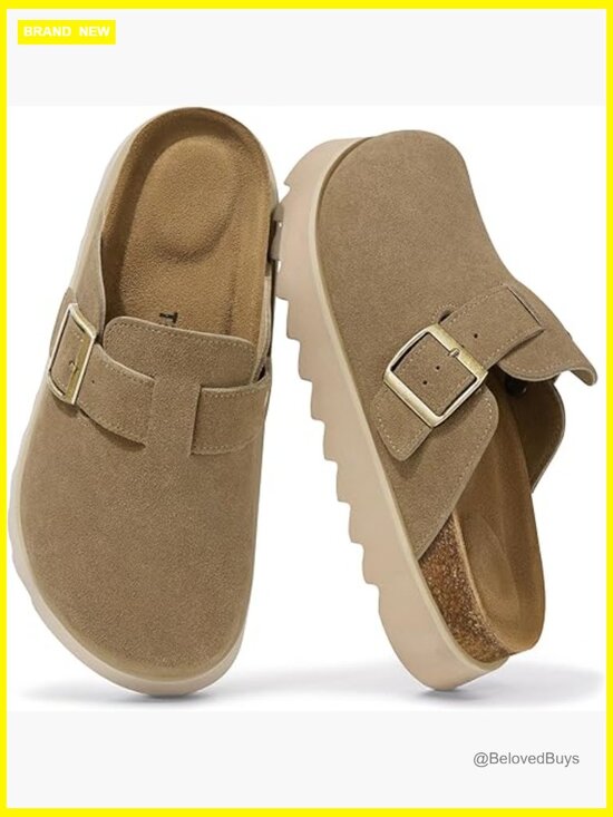 Shoes - Genuine Leather Platform Clogs Memory Foam Slip on Mules